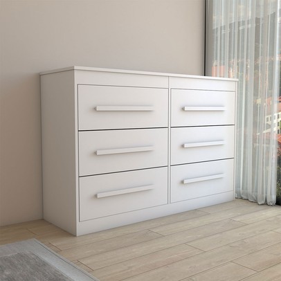 Guarda-Roupa Casal Europa 6 Portas 2 Gavetas e Cômoda 6 Gavetas 100% Mdf Branco - Panorama Móveis