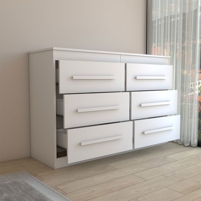 Guarda-Roupa Casal Europa 6 Portas 2 Gavetas e Cômoda 6 Gavetas 100% Mdf Branco - Panorama Móveis