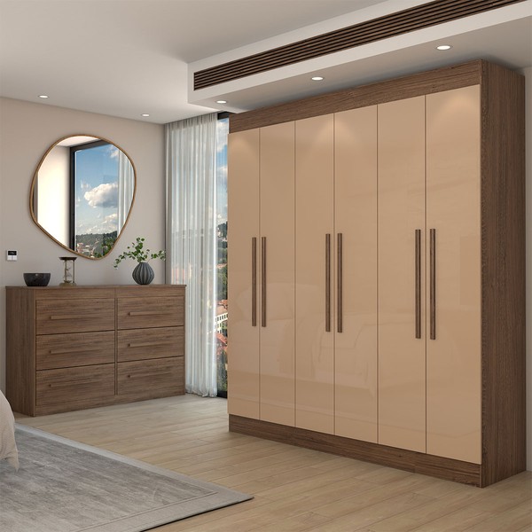 Guarda-Roupa Casal Europa 6 Portas 2 Gavetas e Cômoda 6 Gavetas 100% Mdf Castanho - Panorama Móveis