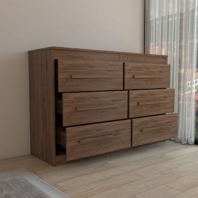 Guarda-Roupa Casal Europa 6 Portas 2 Gavetas e Cômoda 6 Gavetas 100% Mdf Castanho - Panorama Móveis