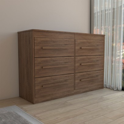 Guarda-Roupa Casal Europa 6 Portas 2 Gavetas e Cômoda 6 Gavetas 100% Mdf Castanho - Panorama Móveis