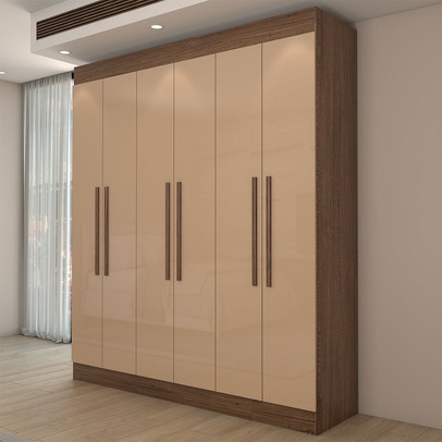 Guarda-Roupa Casal Europa 6 Portas 2 Gavetas e Cômoda 6 Gavetas 100% Mdf Castanho - Panorama Móveis