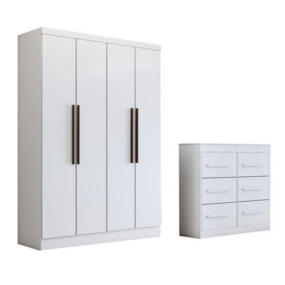 Guarda-Roupa Solteiro Europa 4 Portas 2 Gavetas Cômoda 6 Gavetas Branco - Panorama Móveis