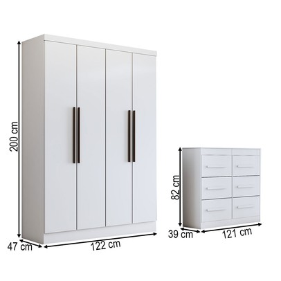 Guarda-Roupa Solteiro Europa 4 Portas 2 Gavetas Cômoda 6 Gavetas Branco - Panorama Móveis