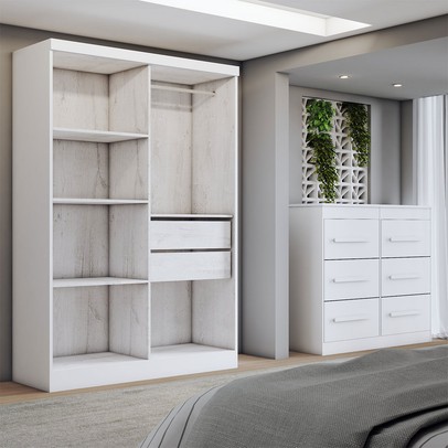 Guarda-Roupa Solteiro Europa 4 Portas 2 Gavetas Cômoda 6 Gavetas Branco - Panorama Móveis