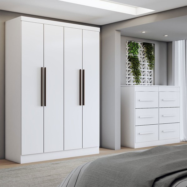 Guarda-Roupa Solteiro Europa 4 Portas 2 Gavetas Cômoda 6 Gavetas Branco - Panorama Móveis