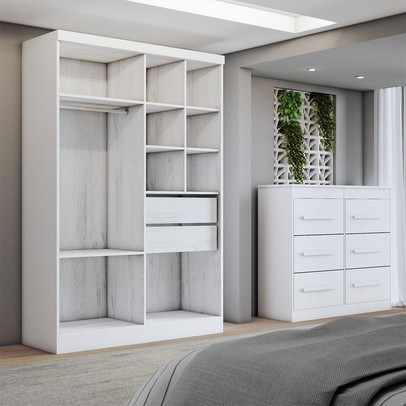 Guarda-Roupa Solteiro Europa 4 Portas 2 Gavetas com Cômoda 6 Gavetas Branco - Panorama Móveis