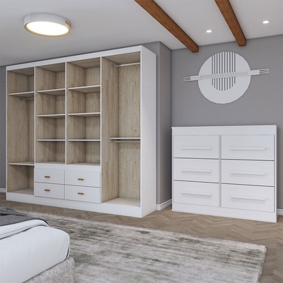 Guarda-Roupa Casal Europa 8 Portas 4 Gavetas e Cômoda 6 Gavetas Branco - Panorama Móveis