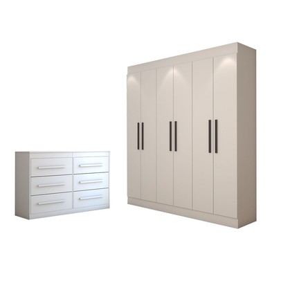 Guarda-Roupa Casal Europa 6 Portas 2 Gavetas com Cômoda 6 Gavetas 100% Mdf Branco - Panorama Móveis