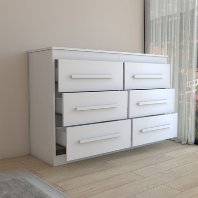 Guarda-Roupa Casal Europa 6 Portas 2 Gavetas com Cômoda 6 Gavetas 100% Mdf Branco - Panorama Móveis