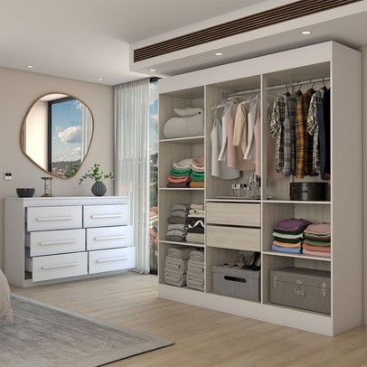 Guarda-Roupa Casal Europa 6 Portas 2 Gavetas com Cômoda 6 Gavetas 100% Mdf Branco - Panorama Móveis