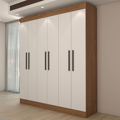 Guarda-Roupa Casal Europa 6 Portas 2 Gavetas com Cômoda 6 Gavetas 100% Mdf Cinamomo/Off White - Panorama Móveis