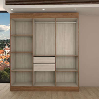 Guarda-Roupa Casal Europa 6 Portas 2 Gavetas com Cômoda 6 Gavetas 100% Mdf Cinamomo/Off White - Panorama Móveis