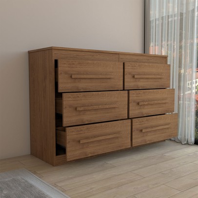 Guarda-Roupa Casal Europa 6 Portas 2 Gavetas com Cômoda 6 Gavetas 100% Mdf Cinamomo/Off White - Panorama Móveis