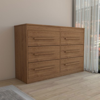 Guarda-Roupa Casal Europa 6 Portas 2 Gavetas com Cômoda 6 Gavetas 100% Mdf Cinamomo/Off White - Panorama Móveis