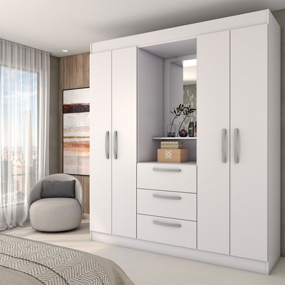 Guarda-Roupa Solteiro Europa 4 Portas 3 Gavetas Branco - Panorama Móveis