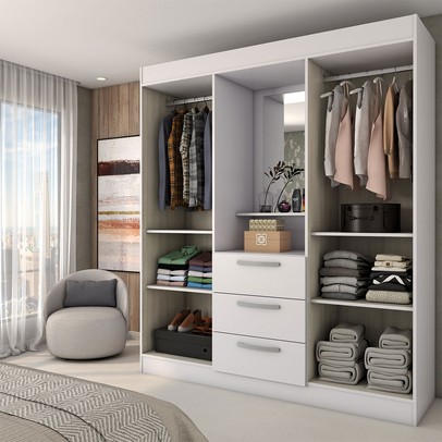 Guarda-Roupa Solteiro Europa 4 Portas 3 Gavetas Branco - Panorama Móveis