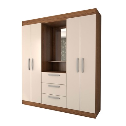 Guarda-Roupa Solteiro Europa 4 Portas 3 Gavetas Cinamomo/Off White - Panorama Móveis