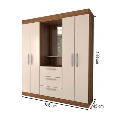 Guarda-Roupa Solteiro Europa 4 Portas 3 Gavetas Cinamomo/Off White - Panorama Móveis