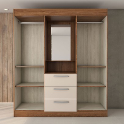 Guarda-Roupa Solteiro Europa 4 Portas 3 Gavetas Cinamomo/Off White - Panorama Móveis