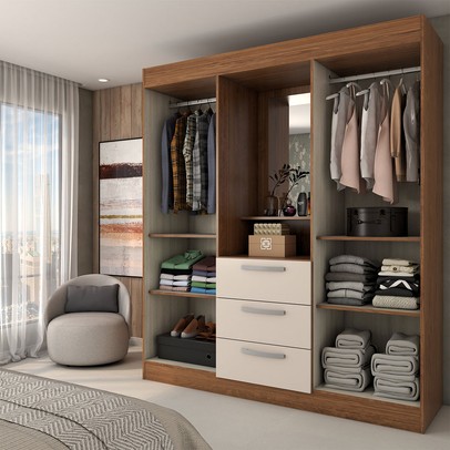 Guarda-Roupa Solteiro Europa 4 Portas 3 Gavetas Cinamomo/Off White - Panorama Móveis