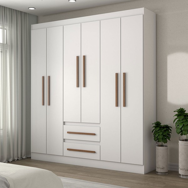 Guarda-Roupa Solteiro Europa 6 Portas 2 Gavetas 100% Mdf Branco - Panorama Móveis