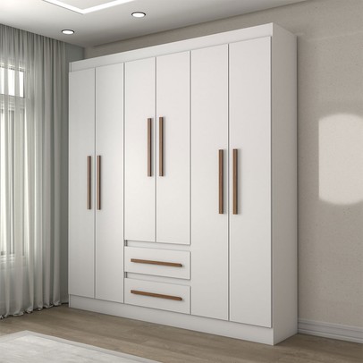 Guarda-Roupa Solteiro Europa 6 Portas 2 Gavetas 100% Mdf Branco - Panorama Móveis