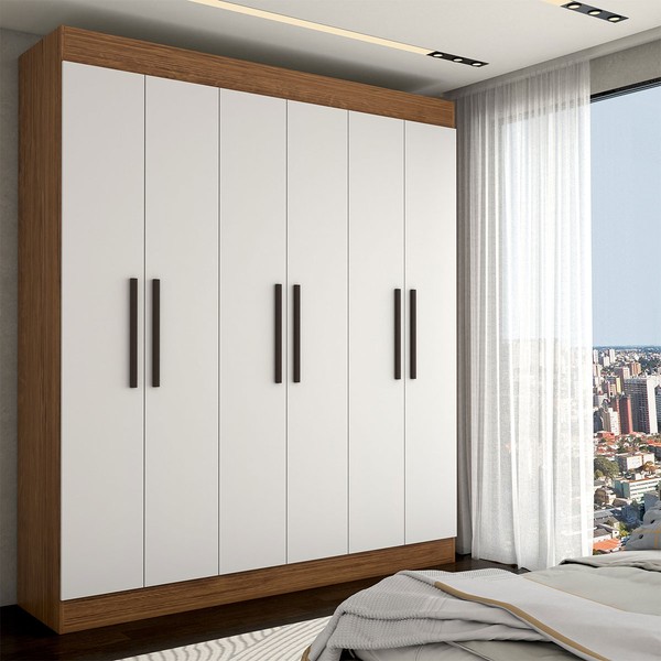 Guarda-Roupa Casal Europa 6 Portas 2 Gavetas 100% Mdf Cinamomo/Off White - Panorama Móveis