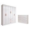 Guarda-Roupa Solteiro Europa 6 Portas 2 Gavetas com Cômoda 6 Gavetas Branco - Panorama Móveis