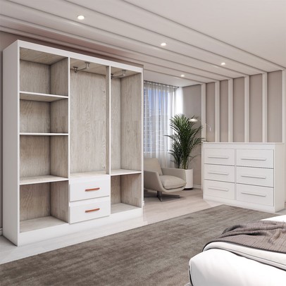 Guarda-Roupa Solteiro Europa 6 Portas 2 Gavetas com Cômoda 6 Gavetas Branco - Panorama Móveis