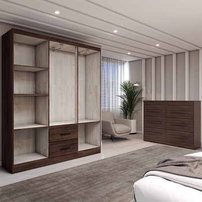 Guarda-Roupa Solteiro Europa 6 Portas 2 Gavetas com Cômoda 6 Gavetas Castanho - Panorama Móveis