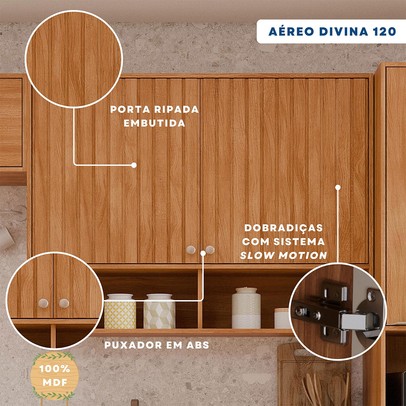 Armário Aéreo Cozinha 120 Cm Divina 2 Portas Cinamomo - Mgm Móveis