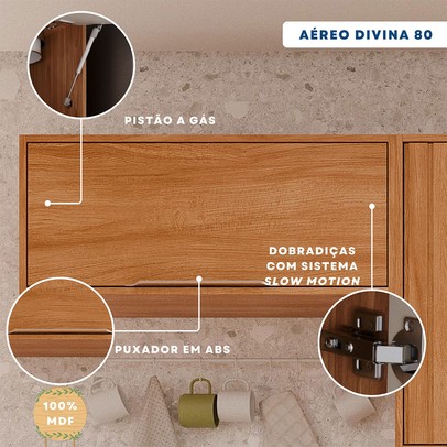 Armário Aéreo Cozinha 80 Cm Divina 1 Porta Cinamomo - Mgm Móveis