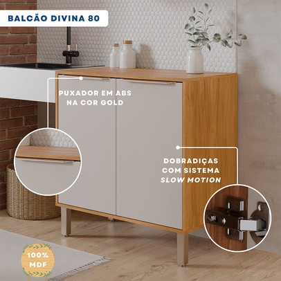 Balcão de Cozinha 80 Cm Divina 2 Portas Cinamomo/Off White - Mgm Móveis