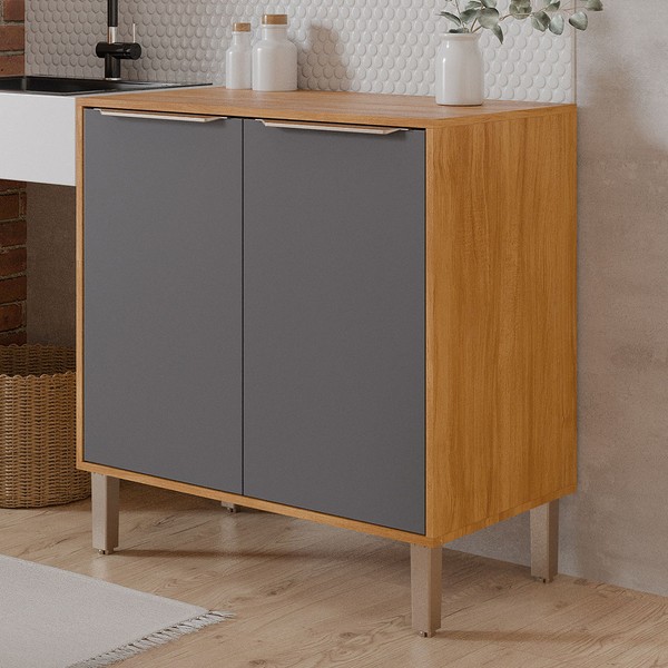 Balcão de Cozinha 80 Cm Divina 2 Portas Cinamomo/Titanium- Mgm Móveis