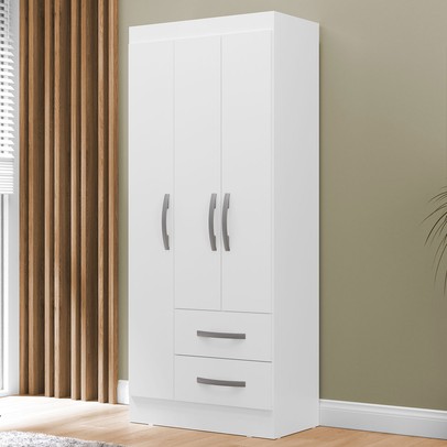 Guarda-Roupa Solteiro Adolfo 3 Portas 2 Gavetas Branco Neve - Mx Móveis