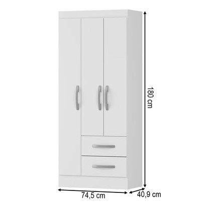 Guarda-Roupa Solteiro Adolfo 3 Portas 2 Gavetas Branco Neve - Mx Móveis