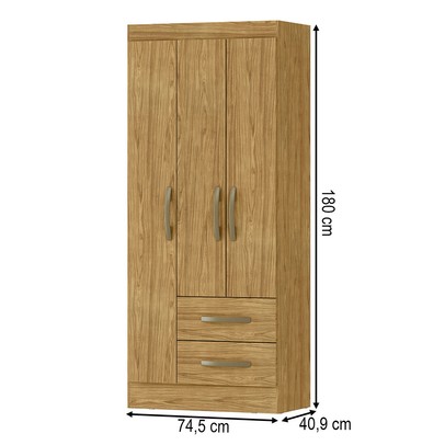 Guarda-Roupa Solteiro Adolfo 3 Portas 2 Gavetas Marrocos - Mx Móveis