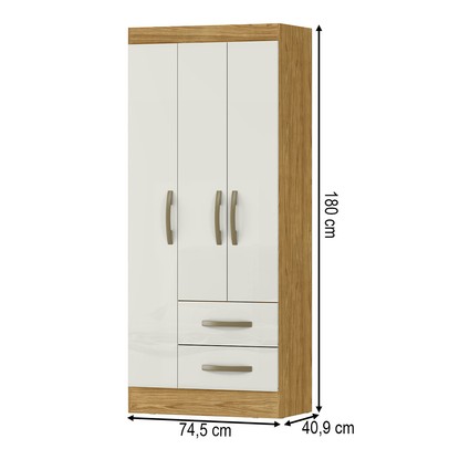 Guarda-Roupa Solteiro Adolfo 3 Portas 2 Gavetas Marrocos/Off White - Mx Móveis