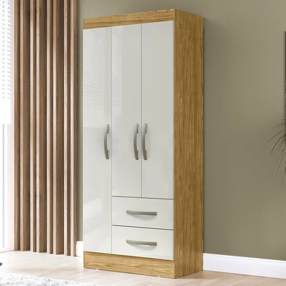 Guarda-Roupa Solteiro Adolfo 3 Portas 2 Gavetas Marrocos/Off White - Mx Móveis