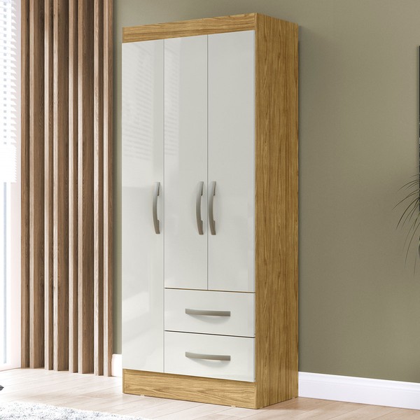 Guarda-Roupa Solteiro Adolfo 3 Portas 2 Gavetas Marrocos/Off White - Mx Móveis