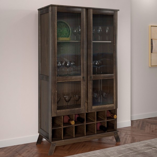 Cristaleira Paris 2 Portas 2 Prateleiras com Vidro Imbuia Natural - Rodmoveis