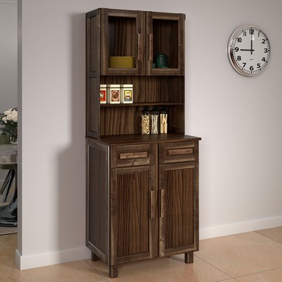 Armário de Cozinha Sergipe 4 Portas 2 Prateleiras com Vidro Imbuia Natural - Rodmoveis