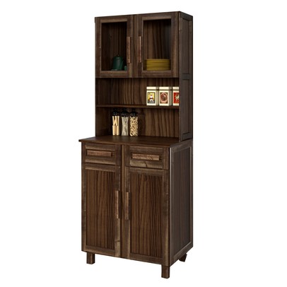 Armário de Cozinha Sergipe 4 Portas 2 Prateleiras com Vidro Imbuia Natural - Rodmoveis