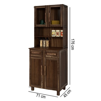 Armário de Cozinha Sergipe 4 Portas 2 Prateleiras com Vidro Imbuia Natural - Rodmoveis