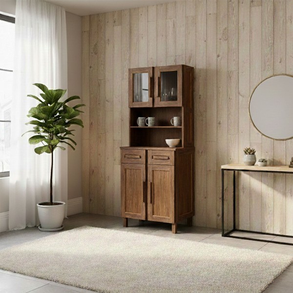 Armário de Cozinha Sergipe 4 Portas 2 Prateleiras com Vidro Imbuia Natural - Rodmoveis