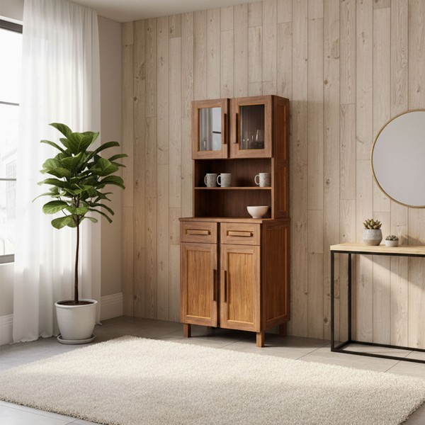 Armário de Cozinha Sergipe 4 Portas 2 Prateleiras com Vidro Ypê - Rodmoveis