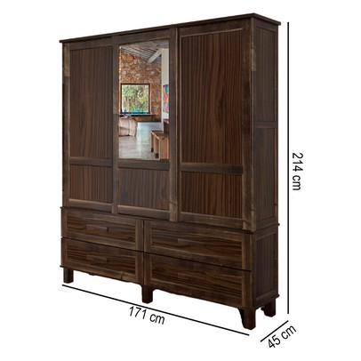 Guarda-Roupa Casal Grécia 3 Portas 4 Gavetas com Espelho Imbuia Natural - Rodmoveis