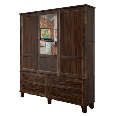 Guarda-Roupa Casal Grécia 3 Portas 4 Gavetas com Espelho Imbuia Natural - Rodmoveis