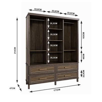 Guarda-Roupa Casal Grécia 3 Portas 4 Gavetas com Espelho Imbuia Natural - Rodmoveis